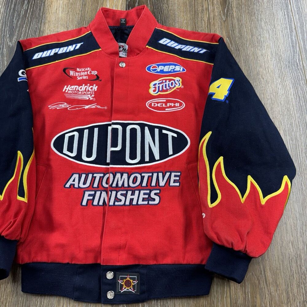 Vintage Jeff Gordon Nascar Jacket Mens S Red Fire Flames Winston Cup Racing Team